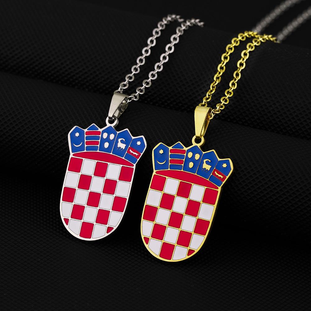 Stainless Steel Croatian Coat of Arms Pendant Necklace for Men & Women - Geometric Titanium Steel Design