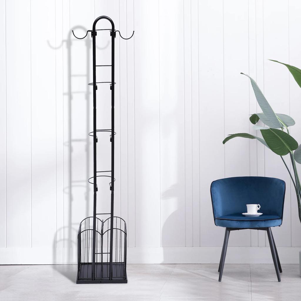 Iron Sports Ball Storage Rack, Black Modern Ball Holder Stand with 4 Basket Organizer, Free Standing Basketball Soccer Ball Cage