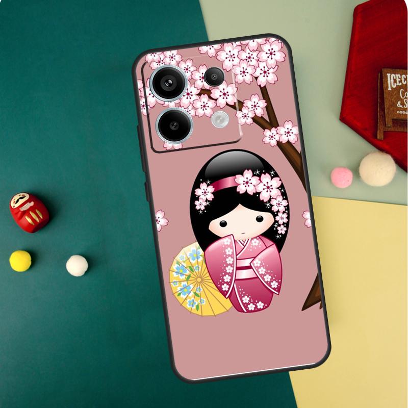 Japanese Geisha Kokeshi Doll Case For Redmi Note 13 Pro Plus 9 10 11 12 Pro 10S 11S 12S Redmi 13C 10A 9C 10C 12C Cover