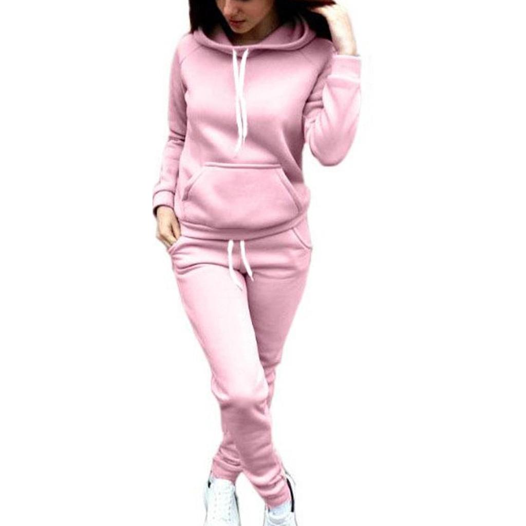 Women's Fleece Long-Sleeve Hooded Sportswear Set for Autumn & Winter - European & American Style, High Elasticity