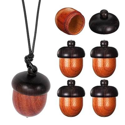 Mini Wood Medicine Pill Box Openable Rescue Tablets Case Portable Storage Sealed Boxes Container DIY Acorn Wooden Locket Pendant