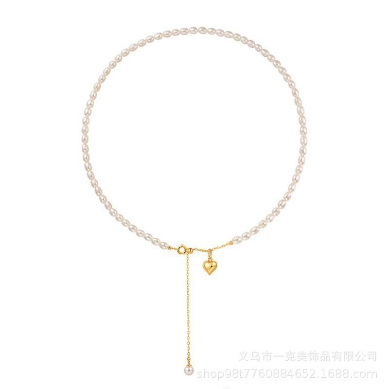 s9Pure silver necklace with natural freshwater pearls, a sophisticated heart-shaped clavicle chain, perfect for autumn and winter, and guaranteed not