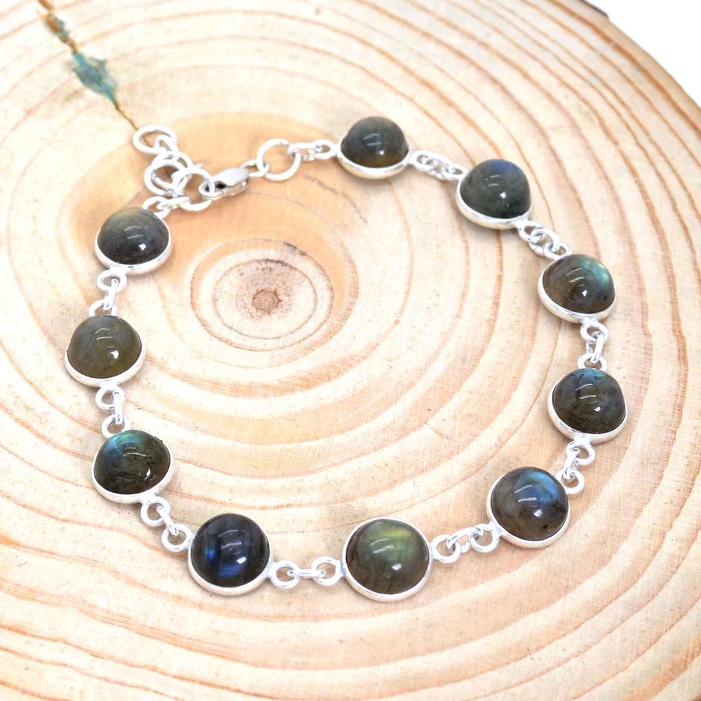 Labradorite 925 Sterling Silver Bracelet, Birthstone Bracelet Gift For Her Mom, Anniversary Gift