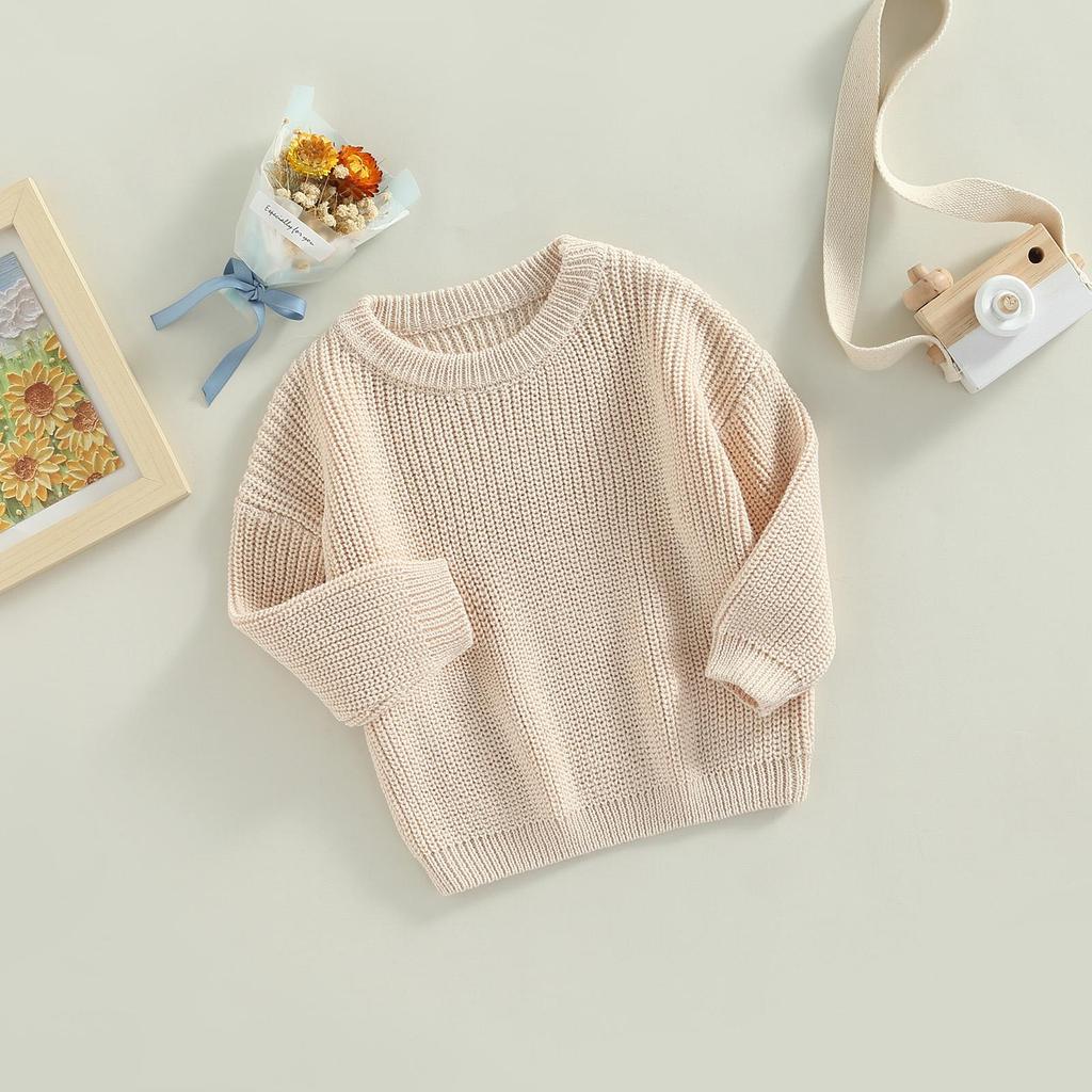 Kleinkind Baby Rundhals Pullover 3M 6M 9M 12M 18M 24M 3Y 4Y 5Y Langarm Einfarbig Lose Gestrickte Pullover