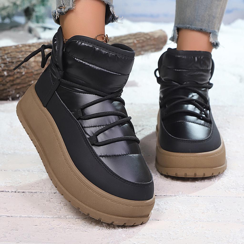 Snow Boots Women's New 2025 Autumn and Winter Cotton Shoes Warm Cloth Velvet Medium Help Small Man Thick Sole Inner Height Increase Shoes