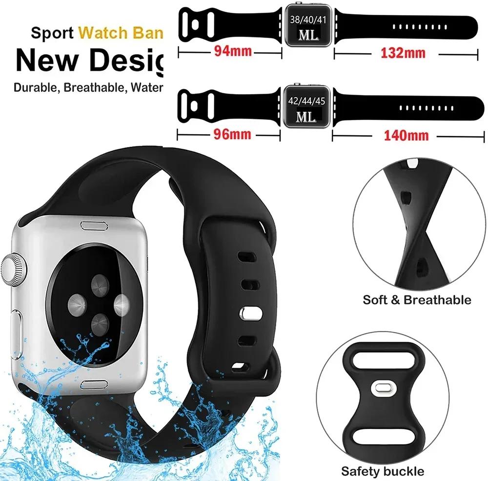 Silicone Strap For Apple Watch Band 44mm 40mm 45mm 41mm 42-38mm Sport Wrist Bracelet Iwatch Series 8 7 Se 3 4 5 6 9 Ultra 2 49mm