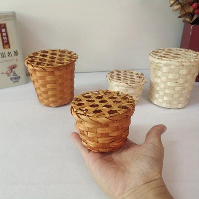 1Pc Hand-woven Mini Bamboo Basket Gift Box Storage Box, Halloween Gift Christmas Gift