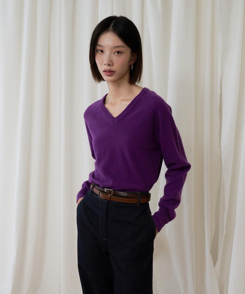 VLETI Wool 100% V-Neck Raglan Knit (Purple)