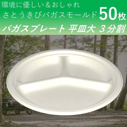 Disposable Bagasse Plates, Eco-Friendly and Durable, Flat Plates with 3 Large Dividers, 50 Plates, Perfect for BBQs and Parties, Can Be Discarded with