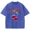 Crystal Cherries Washed TShirts Women Cotton Tees Fruit Letter Print Tops Oversize Distressed Short Sleeve Summer Woman Clothes