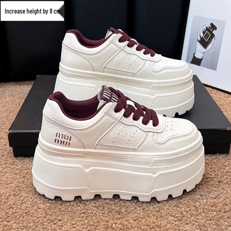 

Women s 8cm Height-Increasing White Leather Platform Sneakers - Spring 2025 Collection 37 бордовый