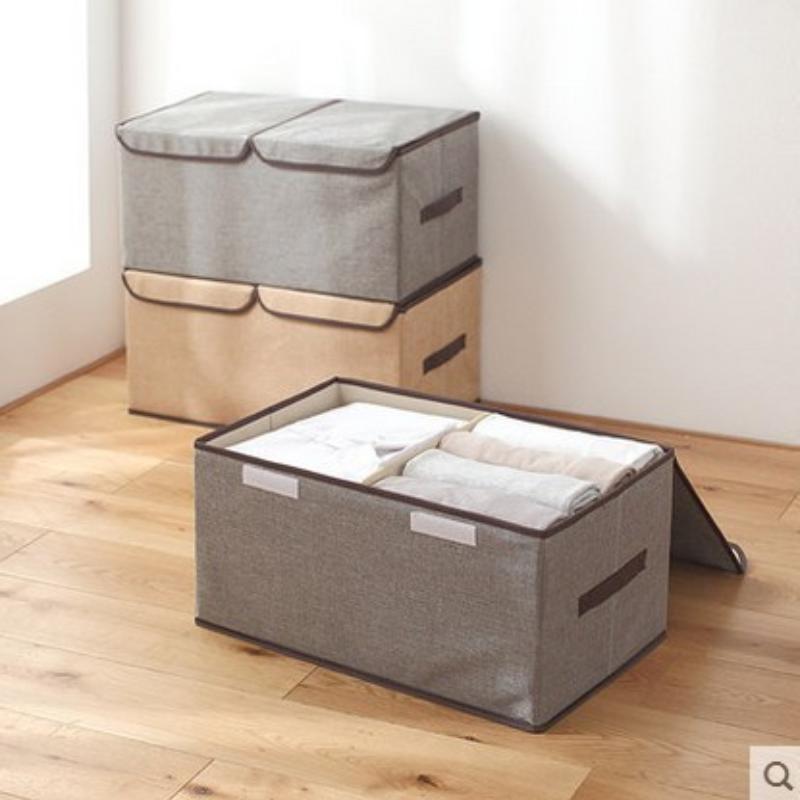 Tlustý úložný box Skládací box na oblečení Vysoce kvalitní úložný box z bavlny a lnu s víkem Úložný box na omyvatelnou látku