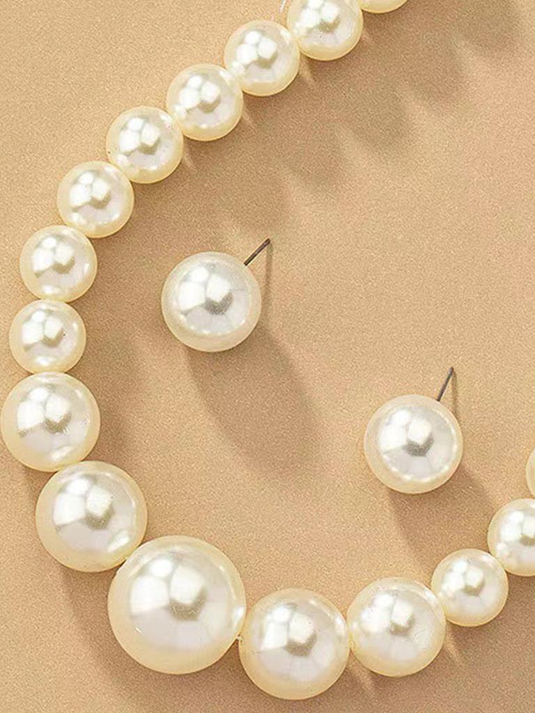 3 pieces of women's trendy large pearl earrings, necklaces, jewelry sets, weddings, banquets, parties, and holiday gifts