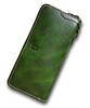 Squillo Italian Leather Long Wallet with Chain Popular Round Green Wallet, Men's Ring, Women's Zipper, (Green)