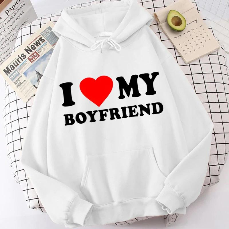 Valentine's Day I Love My Boyfriend Girlfriend Printed Hoodie Sweatshirt Unisex Pullover Long Sleeve Hooded