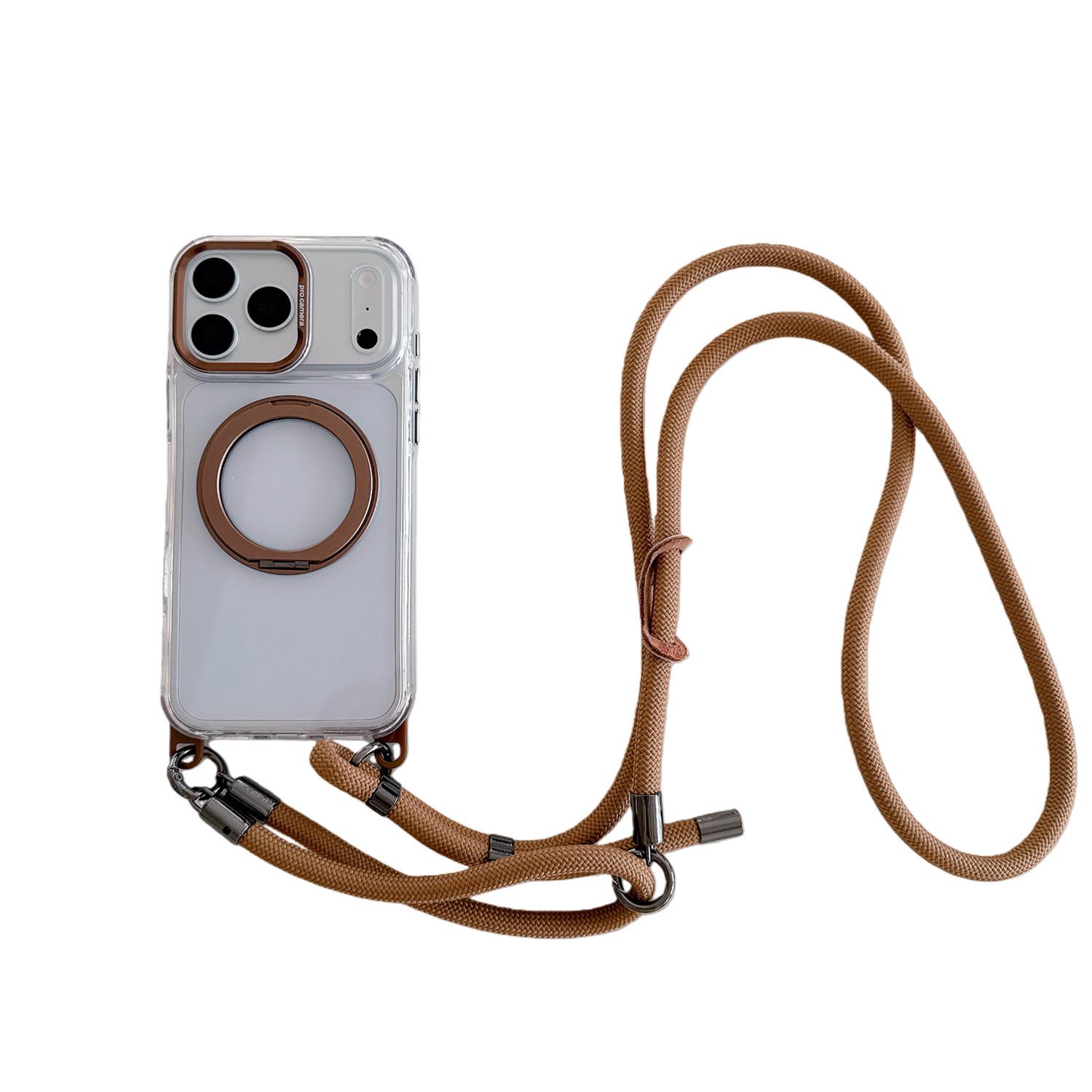 Fashion 360° Rotating Metal Stand Case for iPhone 17 pro Max 16 15 14 Clear Magnetic Cover with Crossbody Strap Wrist Lanyard iPhone17 Pro Max