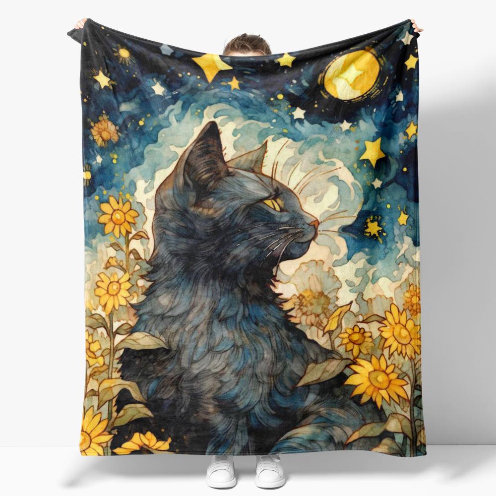 The Starry Night Throw Blanket Art Oil Painting Style Soft Cozy Blankets Soft Warm Flannel Blanket for Bed Room Home Sofa