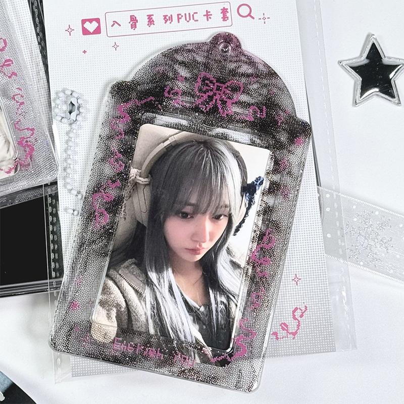 Pixel Style Kpop Photocard Holder Id Badge Holder Student Bus Card Protective Photo Sleeves Bowknot Photo Card Holder