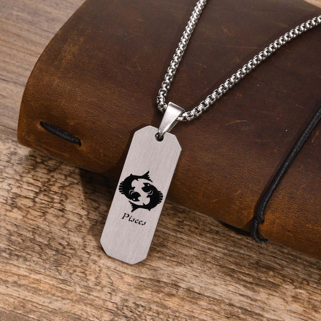 Free Personalized Custom 12 Zodiac Constellation Horoscope Sign Bar Necklaces for Men,Waterproof Stainless Steel Pendant Collar