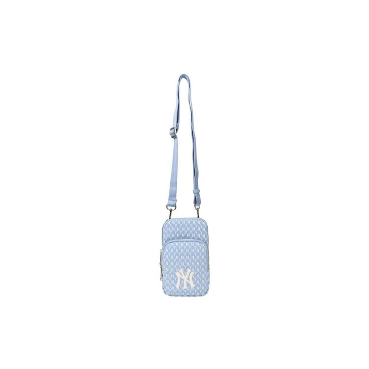 New MLB Monogram Collection Polyester Cell Phone Pouch, Shoulder Bag, Crossbody Bag Mini Unisex Sky Blue 32BGDK111-50S
