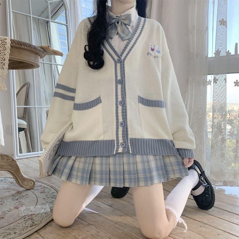 JK Uniform Skirt & Cardigan Sweater Set: Autumn/Winter Japanese Soft Girl College-Style Sailor Suit