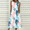 Women Plus Size Sleeveless Round Neck Dress Bright Tropical Flamingo Printed Loose Maxi Gown