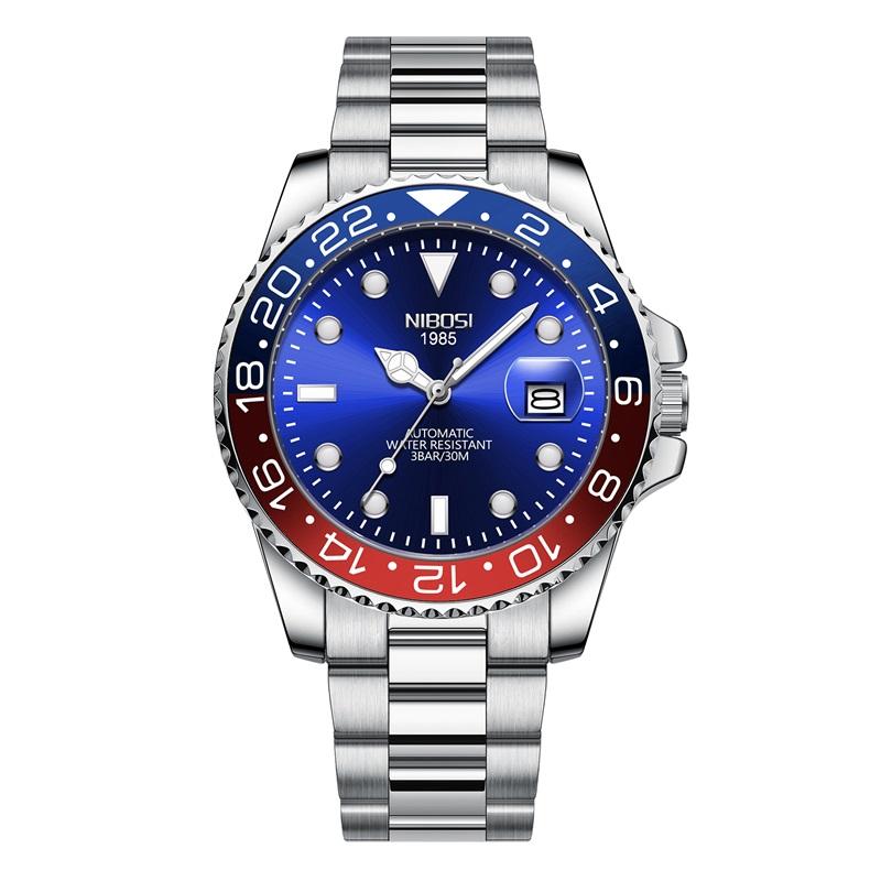 NIBOSI Luxury Mens Watches Stainless Steel Date Military Fashion Luminous Waterproof Quartz Wristwatches
