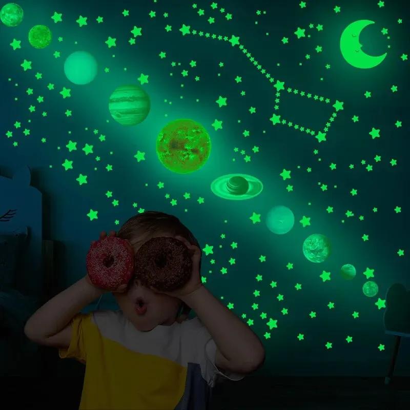 525PCS Box Packed Luminous Nine Planets Wall Sticker for Kids Bedroom Living Room Glow In The Dark DIY Party Home Decor