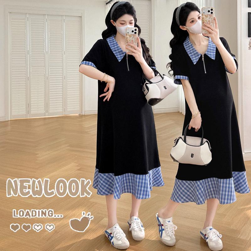 2026 Summer Maternity Polo Collar Dress - Two-Piece Style, Loose Fit Skirt L