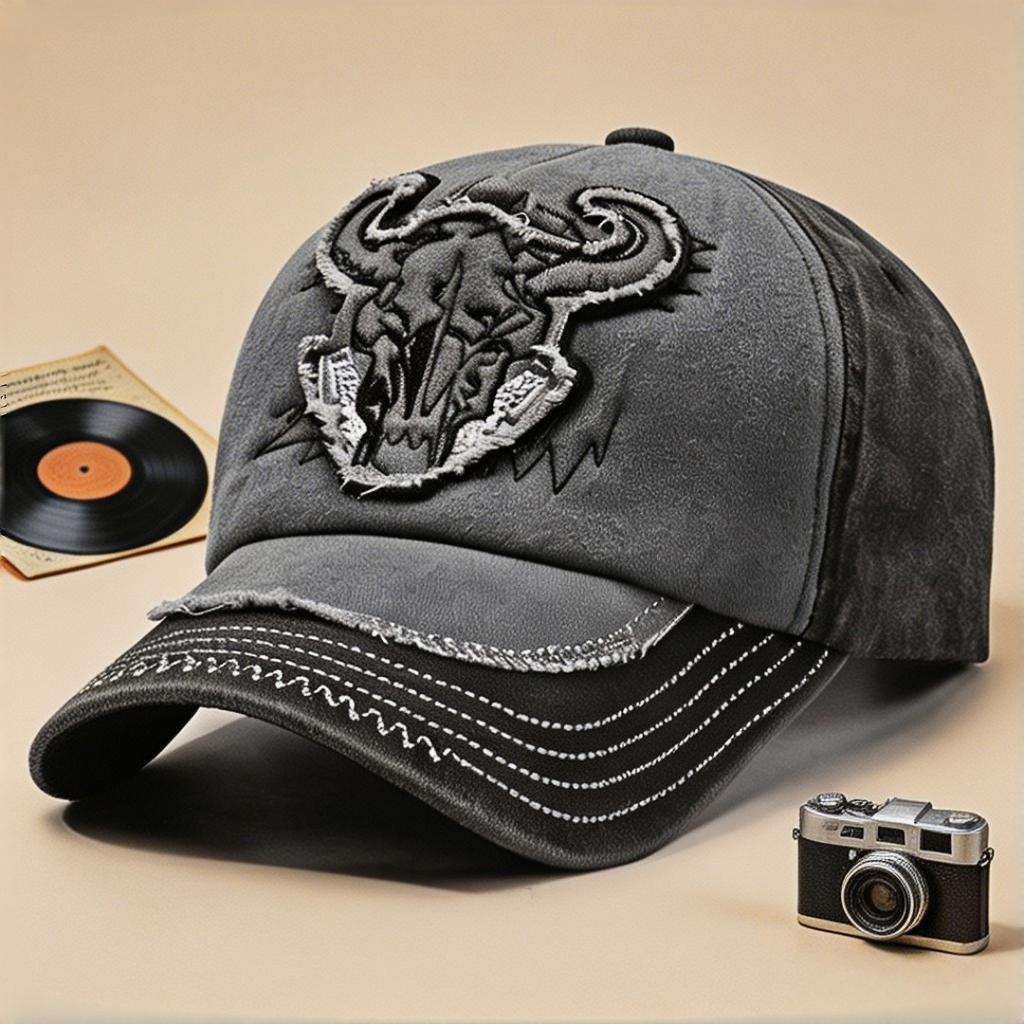 Bull Embroidery Baseball Cap Men Women Washed Distressed Vintage Snapback Hat Adjustable Outdoor Sunscreen Hip Hop Trucker Cap