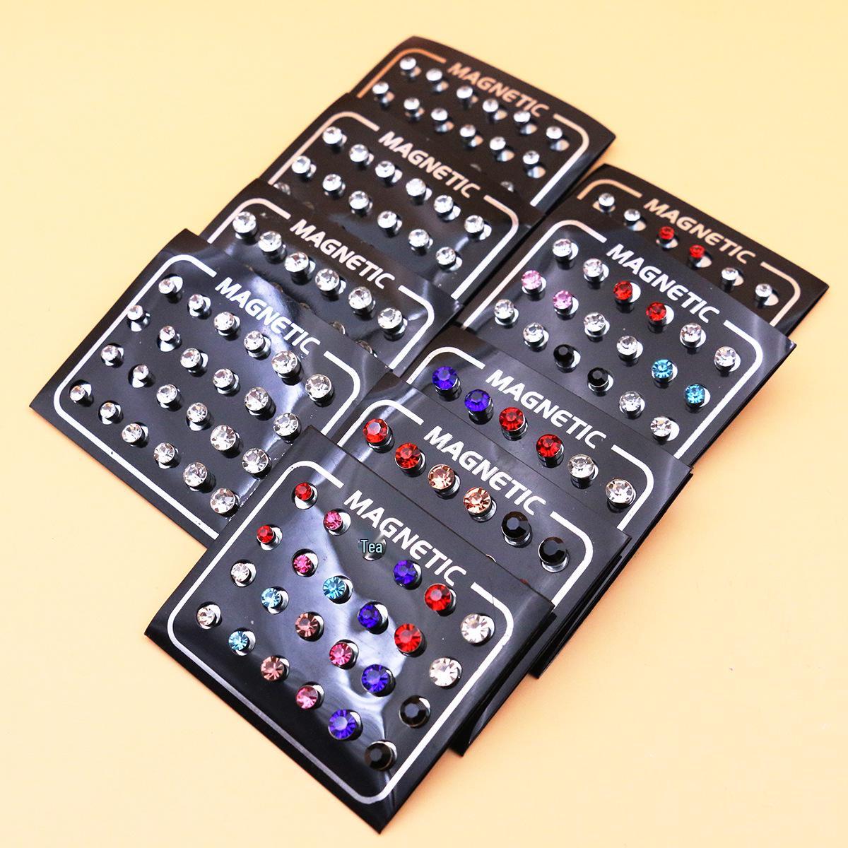 Набор из 12 пар магнитных сережек со стразами: Простой, Милый, Модный 4mm White Rhinestones