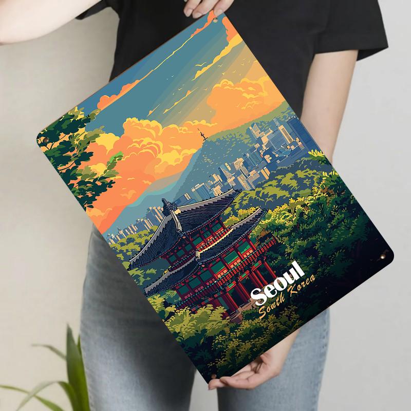 

Seoul Namsan Tower Traditional Korean Pavilion Metal Iron Painting Home Decor Wall Art Gift 20x30cm（7.8x11.8inch）