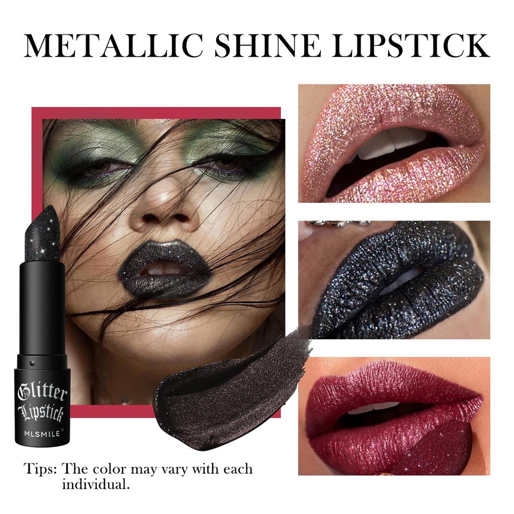 MLSMILE Non-Stick Matte Lipstick Sparkling Diamond Lipstick Lipstick Halloween Dark Vampire Makeup