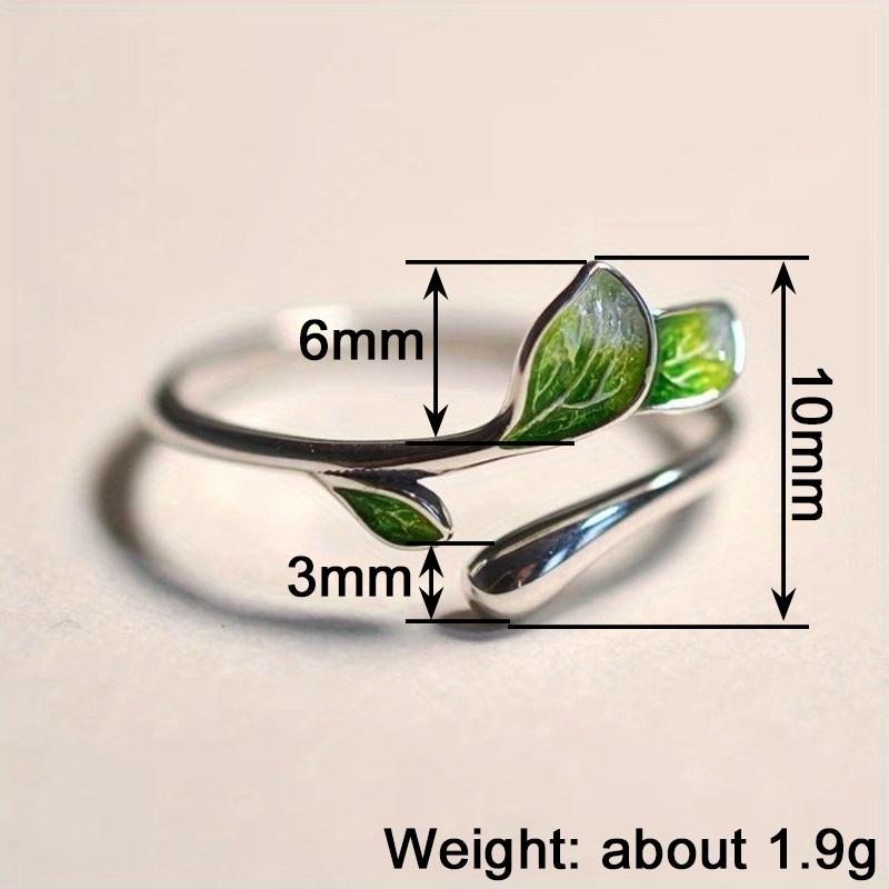 Caoshi Novel Design Female Green Leaf Ring With Sliver Color Lovely Daily Finger Accessory Aesthetic Women' S Party Jewelry Gift
