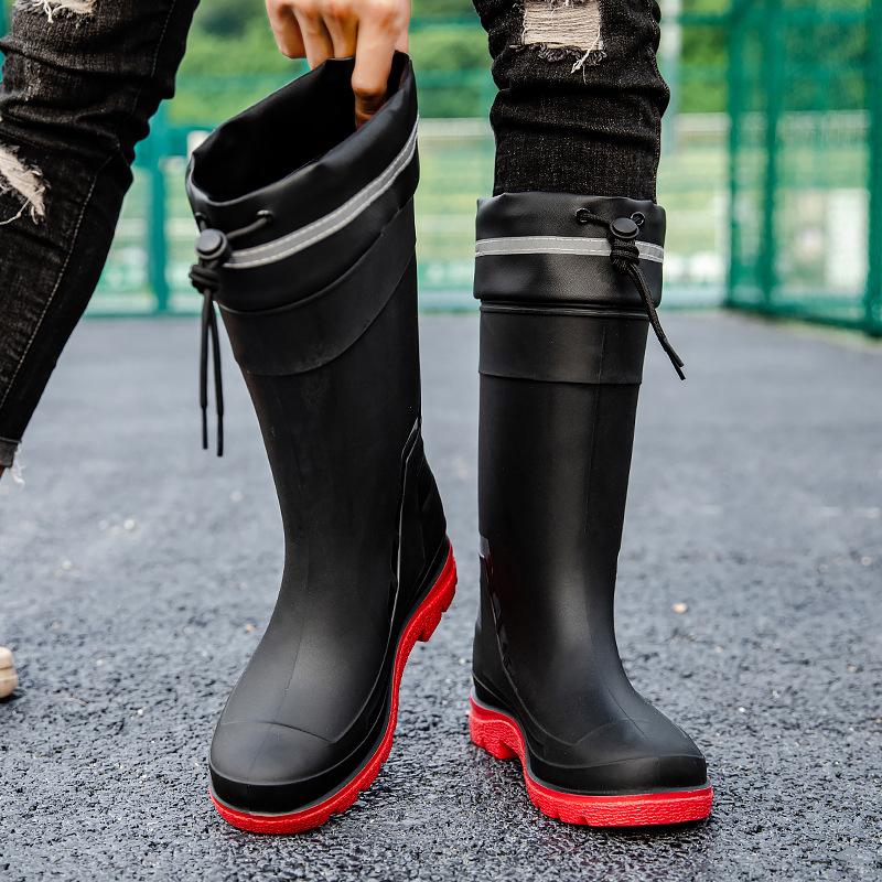 New Rain Shoes Men's Medium Tube Non-slip Waterproof Shoes Fashionable Outdoor Water Boots Warm High Tube Rain Boots Rubber Shoes Men