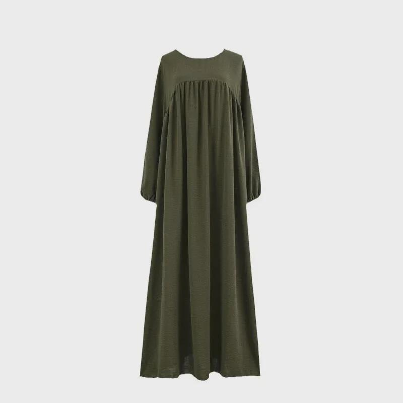 Muslim Loose-Fit Long-Sleeve Solid Pullover Robe, Knee-Length Dress for Spring and Autumn
