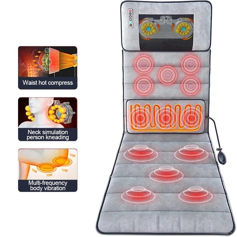 

Электрический массажный мат Многофункциональный массажер для всего тела С подогревом Разминающий Вибрирующий Расслабление шеи и спины Домашняя массажная подушка серый