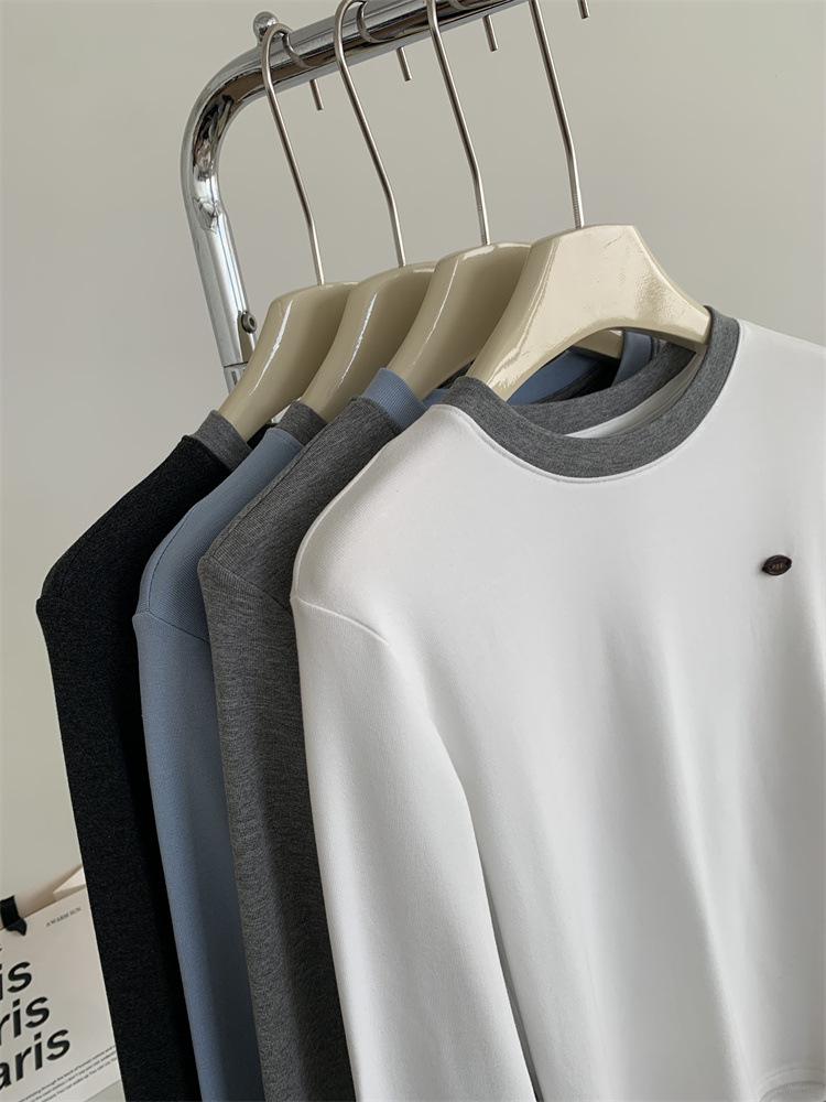 Women's Premium Color Block Round Neck Long Sleeve Fleece T-shirt - Autumn/Winter Imitation Cashmere Base Layer