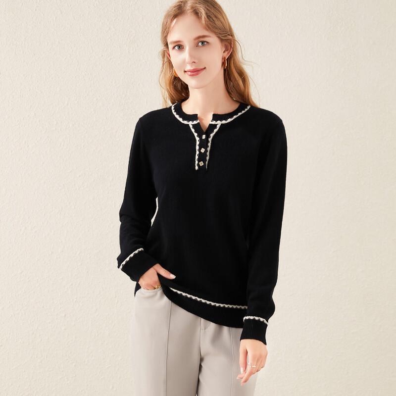 TUHUANG Women's Pure Wool Round Neck Sweater