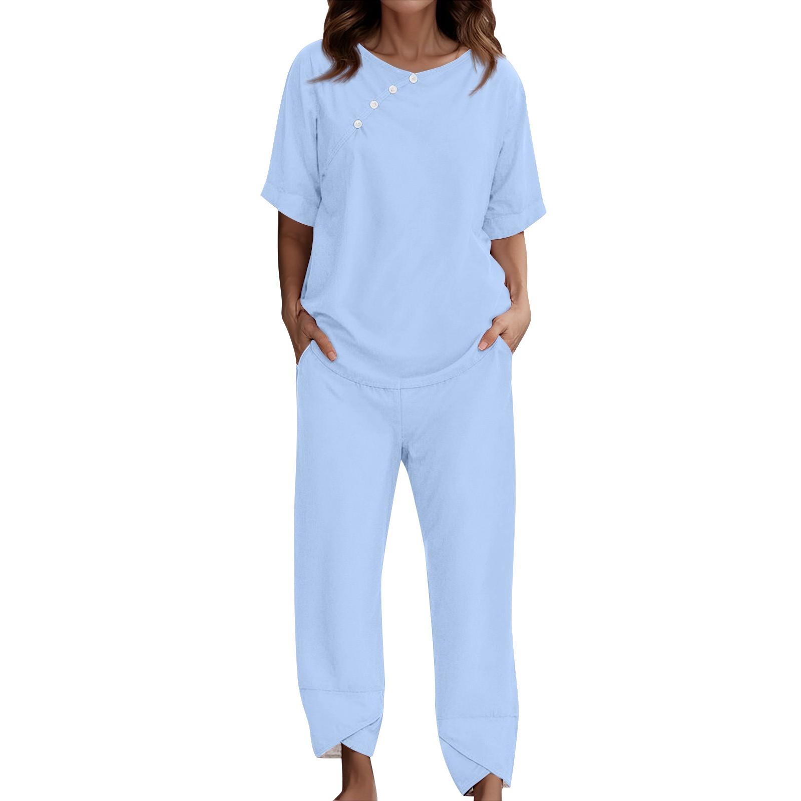

Женский костюм для отдыха, пижама, свободные брюки с короткими рукавами, домашняя одежда из двух предметов S