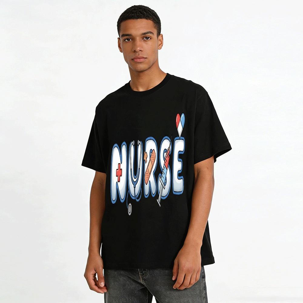 Fun Nurse Themed Print Casual Crewneck Short Sleeve Top Pure cotton T-shirt