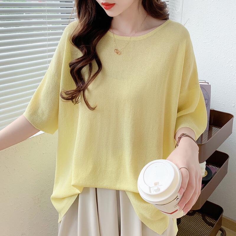 ITISF4 Women s Round Neck Knit Tee One Size жёлтый