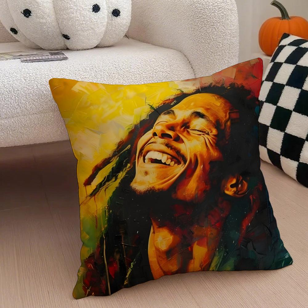 Legendary Jamaican Singer BBob MMarley Cushion Cover Throw Pillow Cover Hidden Button Durable Polyester Chair Cushion