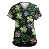 Women's Loose And Casual Printed Uniform Work Uniform V-Neck Pocket Protective Uniform