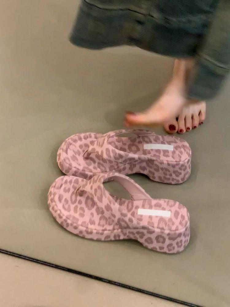 Fashion Wedge Shoes Pink leopard Ladies' Slippers Luxury Slides Platform Women Heels Low Designer Soft High Rome Fashion Concise Fabric