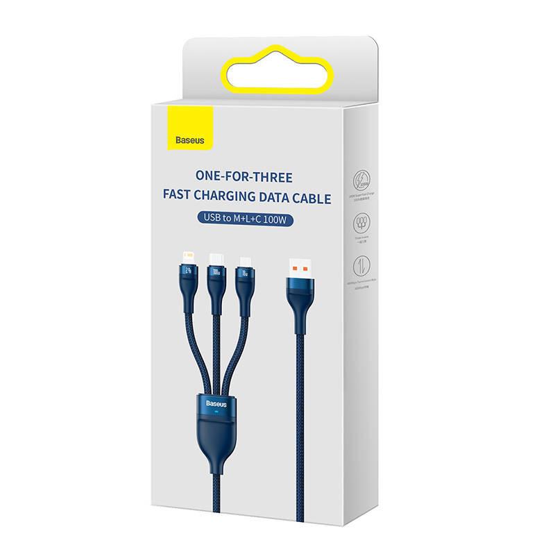 Kabel Usb 3W1 Baseus Flash Series, Usb-C + Micro Usb + Lightning, 100W, 1.2M (Niebieski)