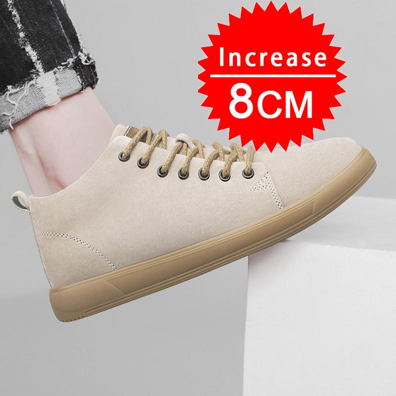 Genuine Pig Leather Fashion Height Increasing Sneakers Men All-match Casual Shoes Increase Insole 8cm Luxury Brand Lift Men Shoe