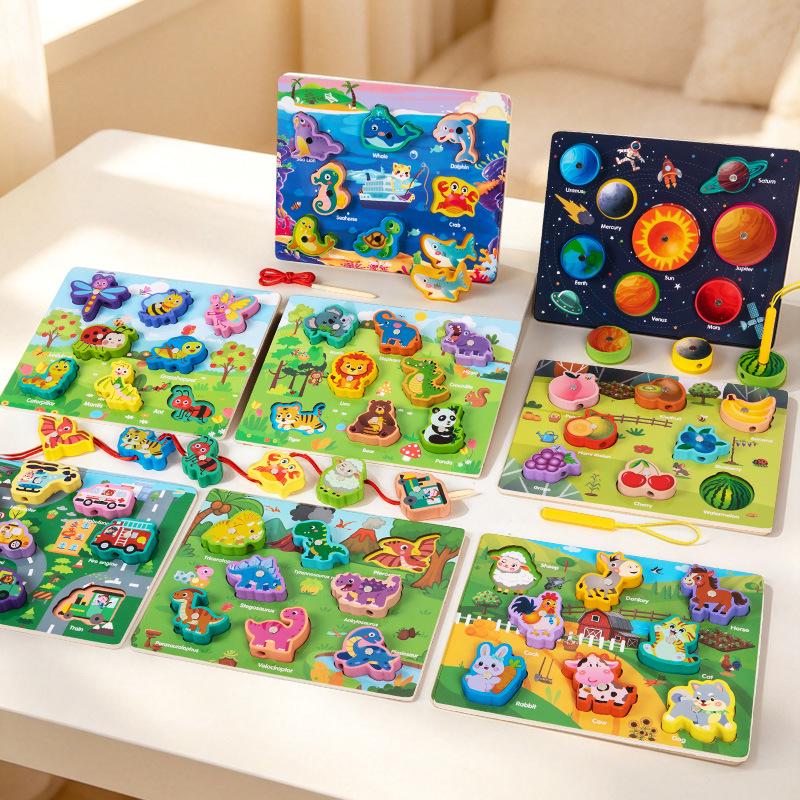Animal Matching Magnetic Wooden Lacing Puzzle for Kids Ages 3-6