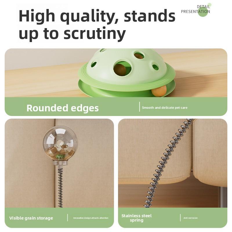 Leaky food ball turntable with spring cat play plate planet hole-picking toy, cat-pleasing pet toy