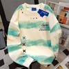 Pure Cotton Tie-dye Horizontal Striped Round Sweatshirt Women Autumn Winter Plus Velvet Loose Retro Tops